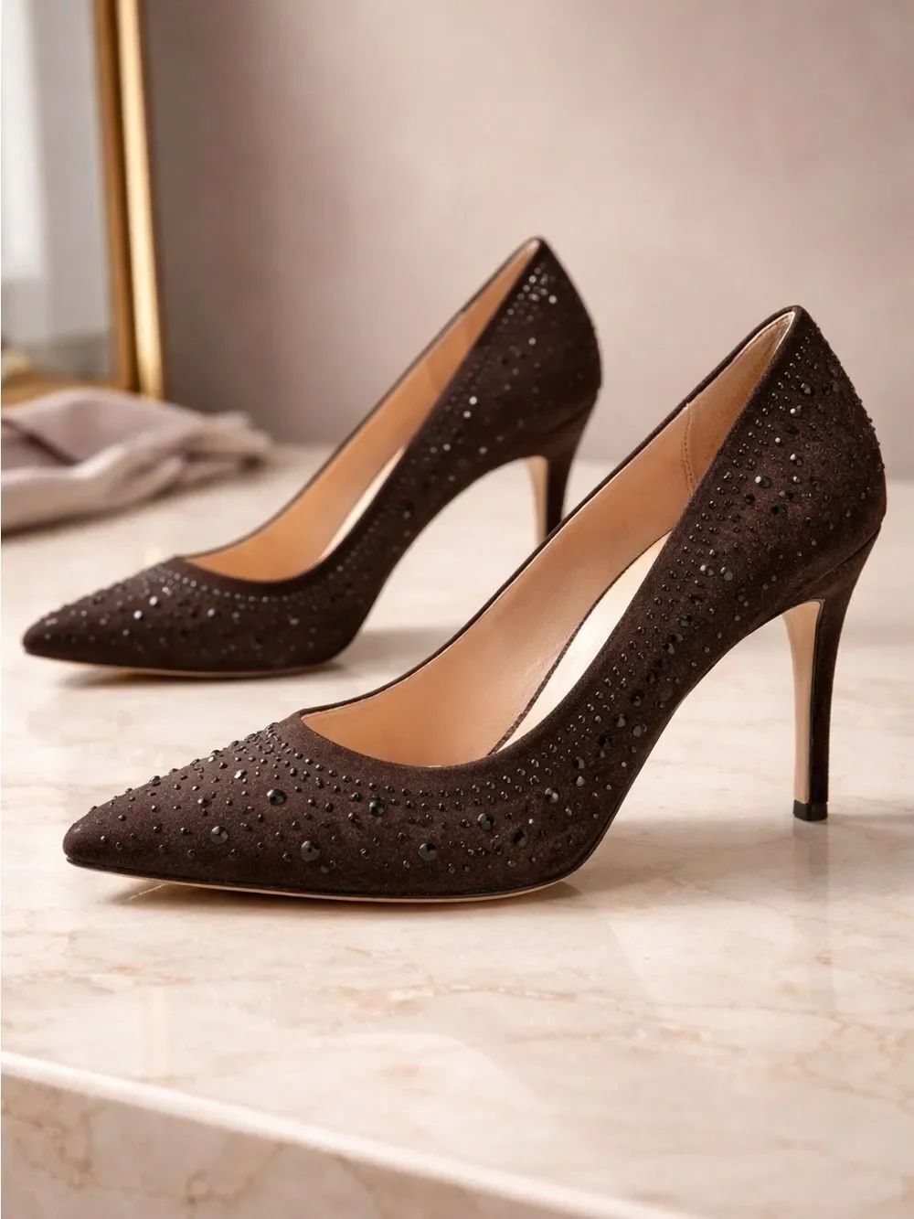 BLACK BEADED ROBBIE 4” HEELS by CHARMING CHARLIE SIZE 6
